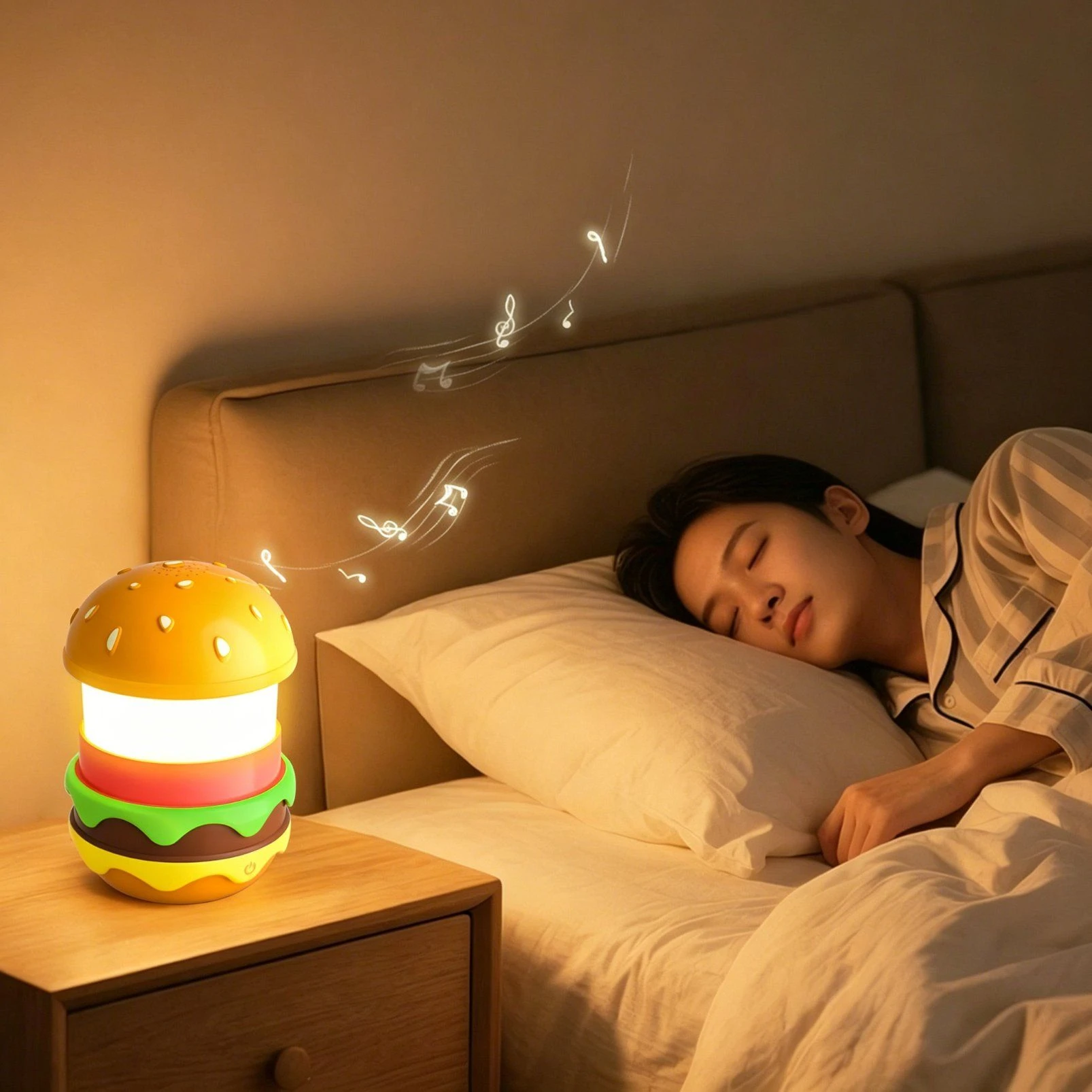 Burger Night Light Bluetooth Speaker with White Noise USB for Bedroom Desk