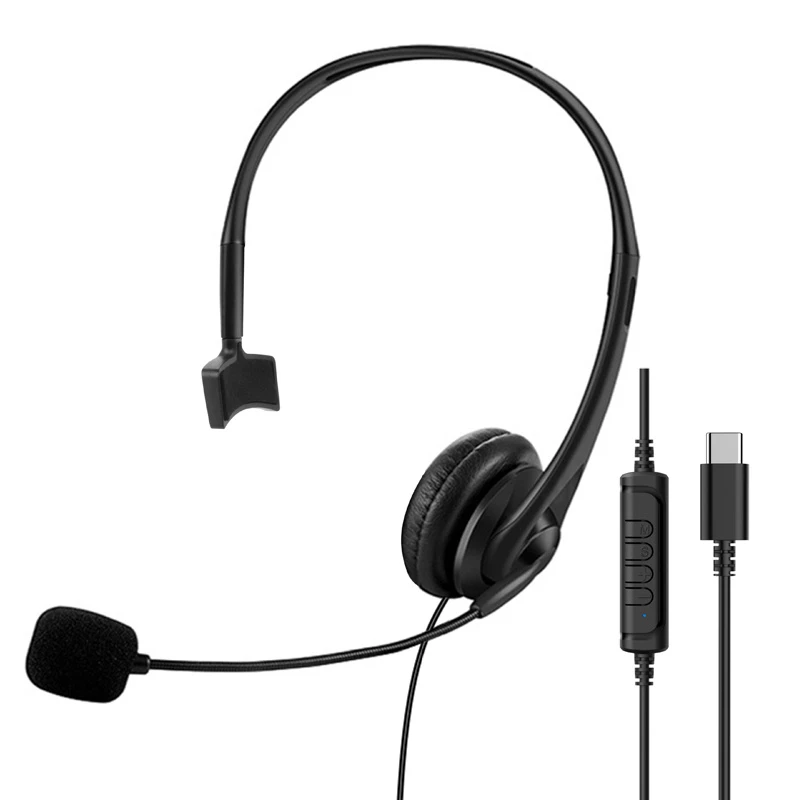 Business Call Center Type-C USB Dynamic Headset Noise Cancellation on-Ear Design Wired Control Travel Mobile Phone