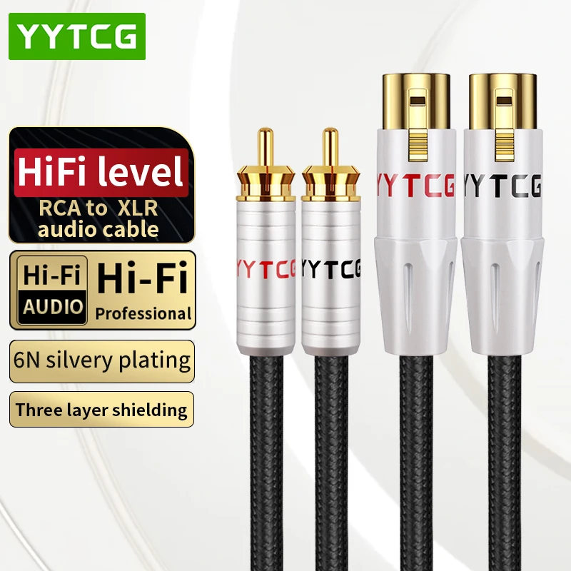C1 6N Silver Plated Core Hi-Fi Level 3-Layer Shielding RCA to XLR Audio Cable for Mixer, Amplifier, Speaker, and Microphone Systems