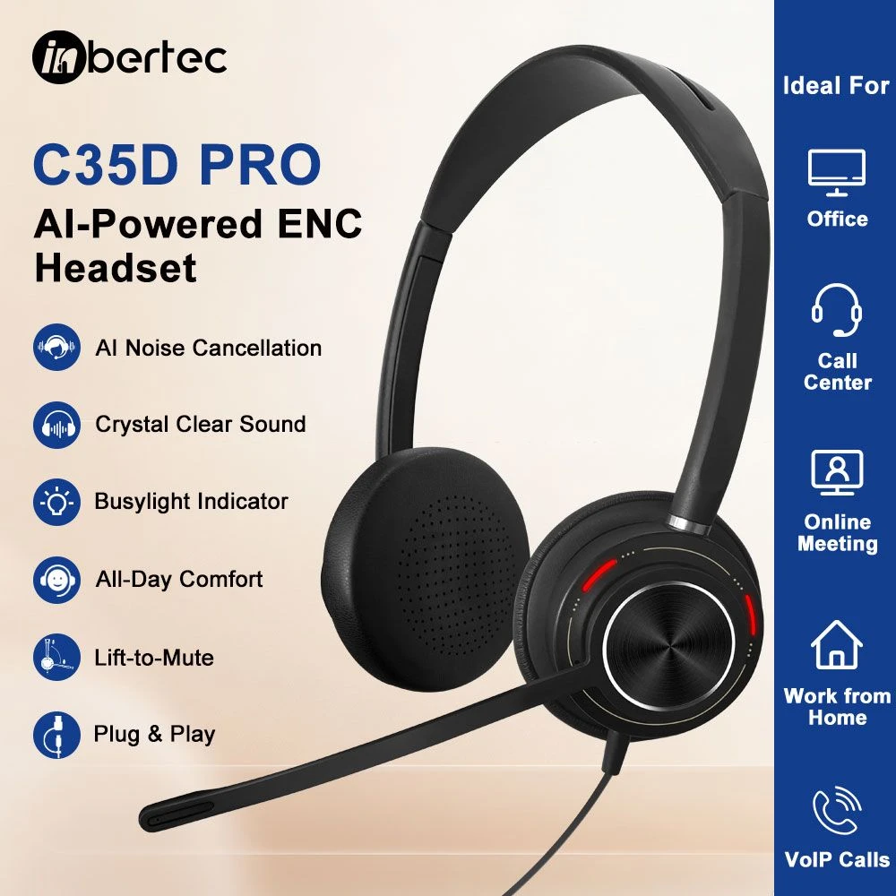 C35 PRO Ai Enc Headset for Call Center with USB-a&Type-C Connector