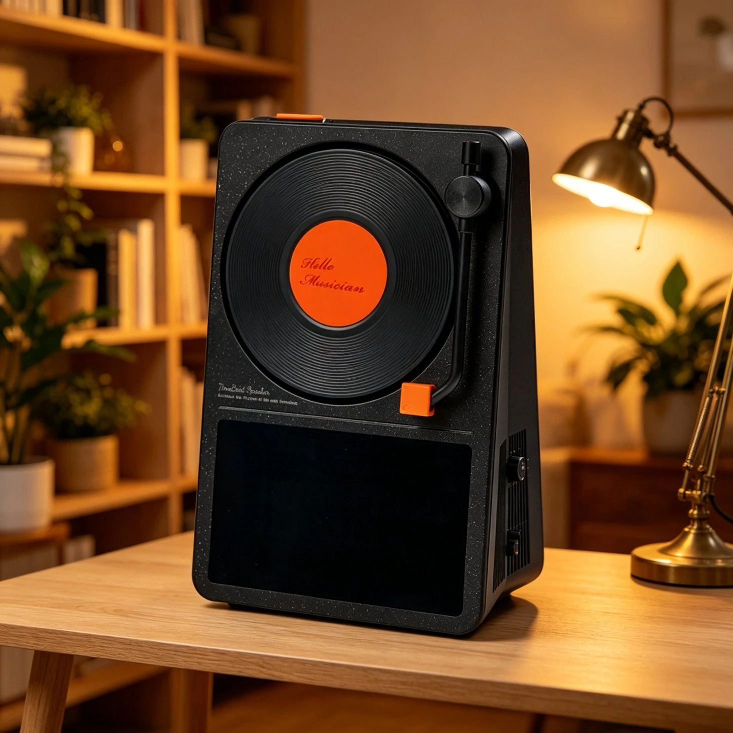 Classic Turntable Bluetooth Speaker with Time and Temperature for Desk