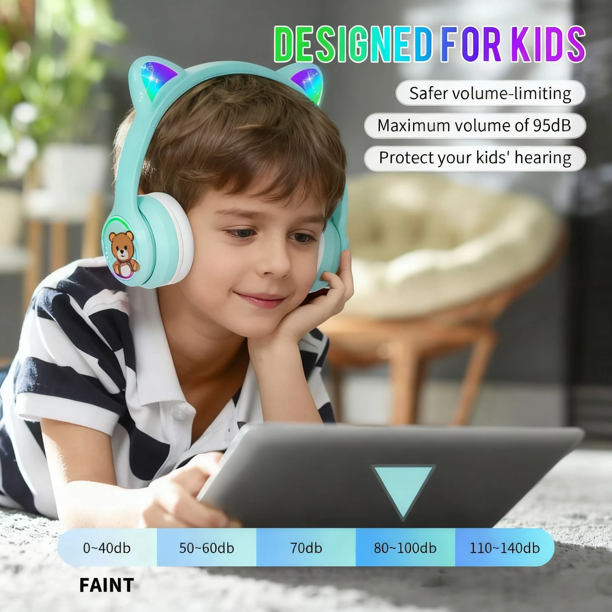 Colorful Kids Wireless Headphones with Safe Sound Limiting Features