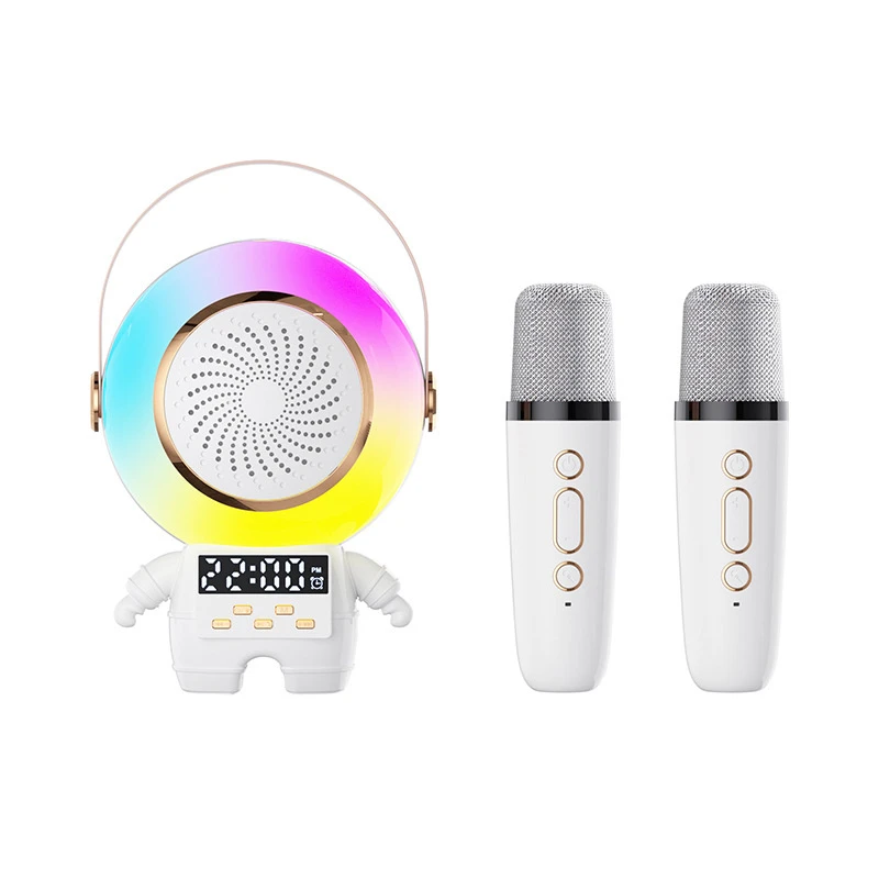 Colorful Portable Wireless Karaoke Microphone Astronaut Bluetooth Sound Microphone Clock Speaker