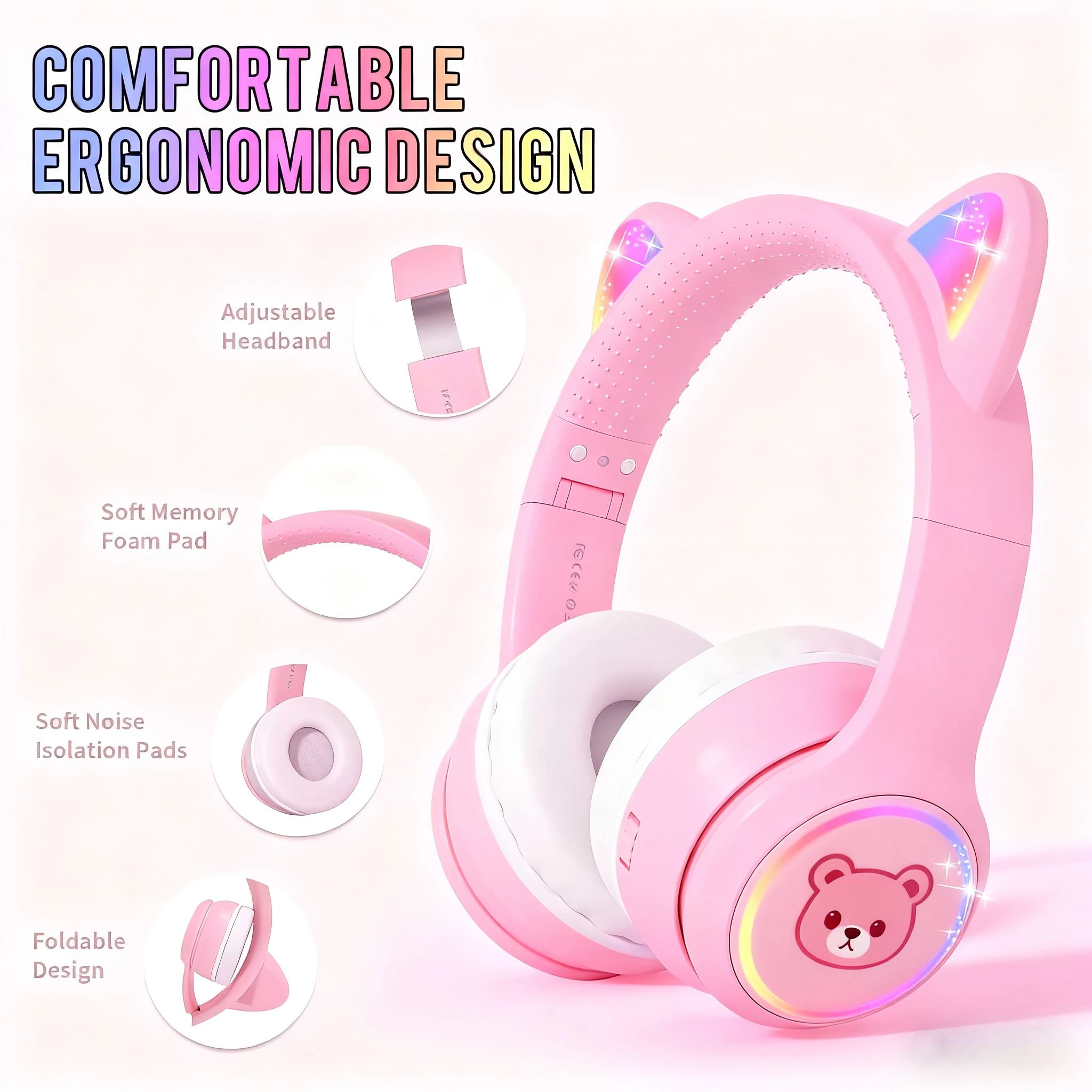 Colorful Wireless Headphones for Kids with Volume Control and Mic
