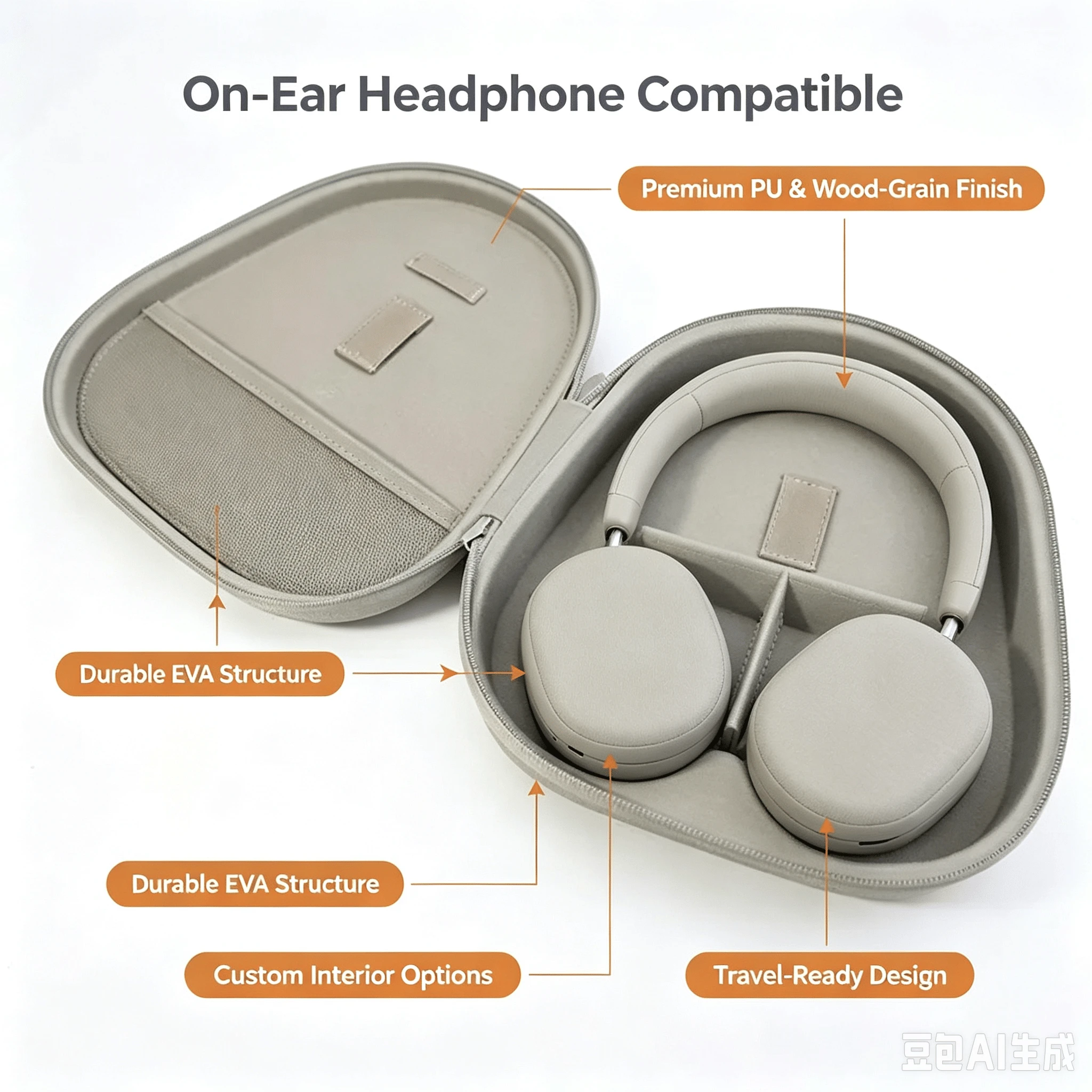 Compact Custom EVA Headphone Case with Secure Zipper Closure