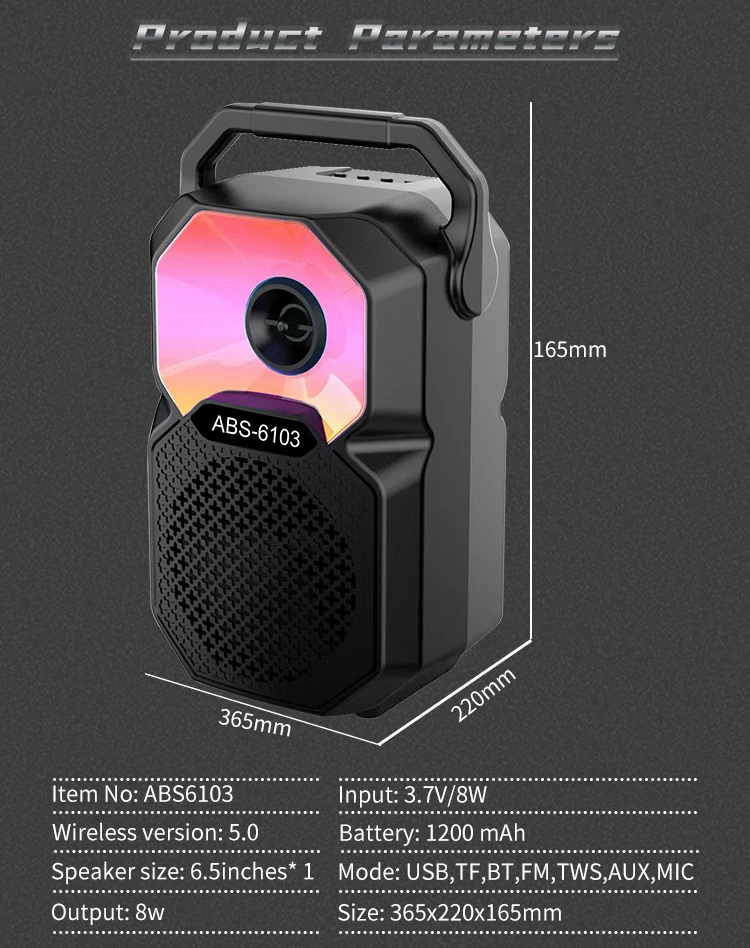 Compact Portable Bluetooth Speaker ABS-6103 for Travel, Camping & Home Entertainment