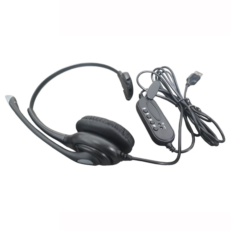 Computer Mono Wired Office Single Ear Microphone Call Center Headset Noise Canceling with Remote