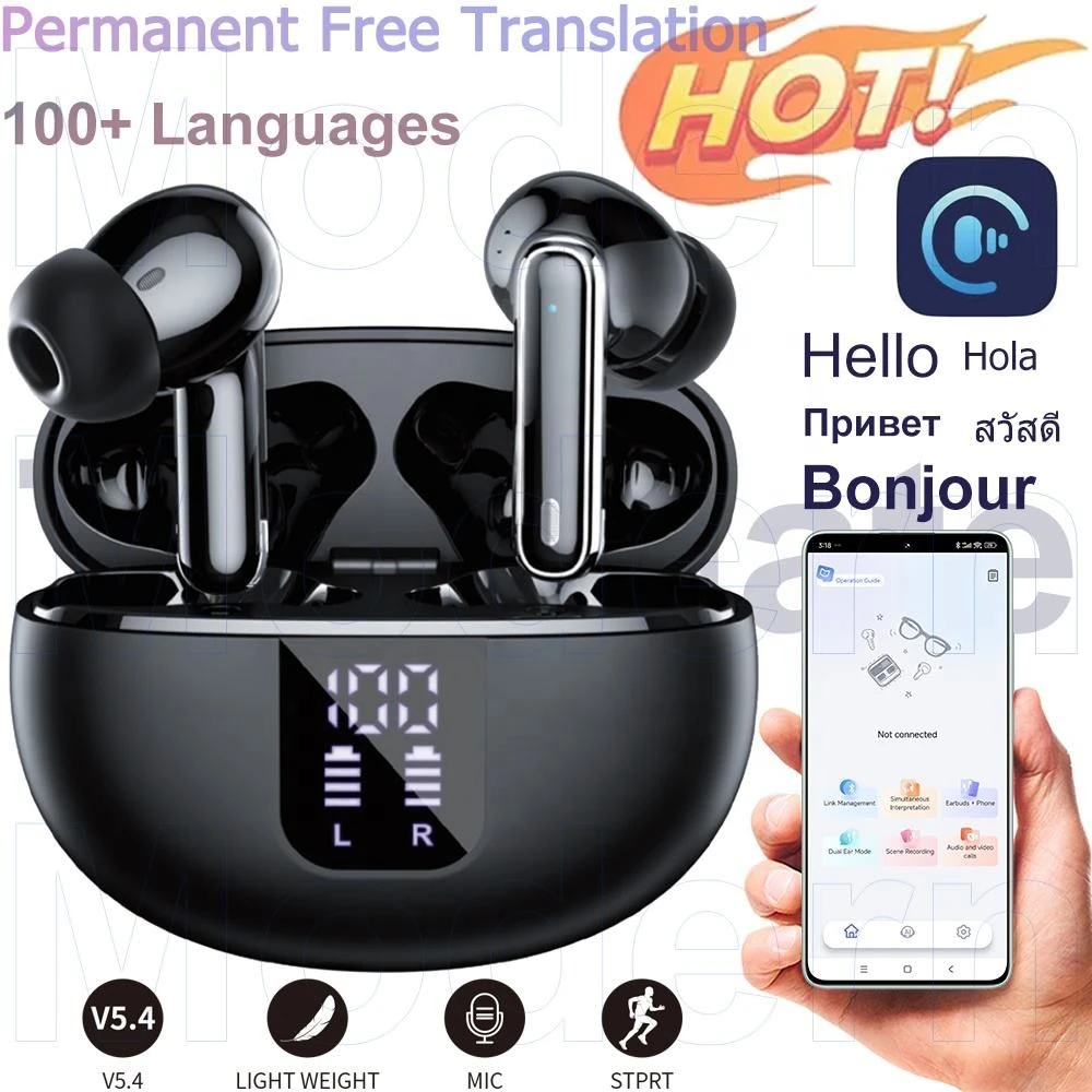 Custom Logo Anc Enc Wireless Earbuds Ai Translation Earphones with 2 Noise-Canceling