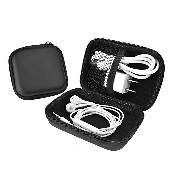Custom Logo Black Hard Shell Waterproof Square Shaped EVA Carrying Storage Bag Earphone Hard Case
