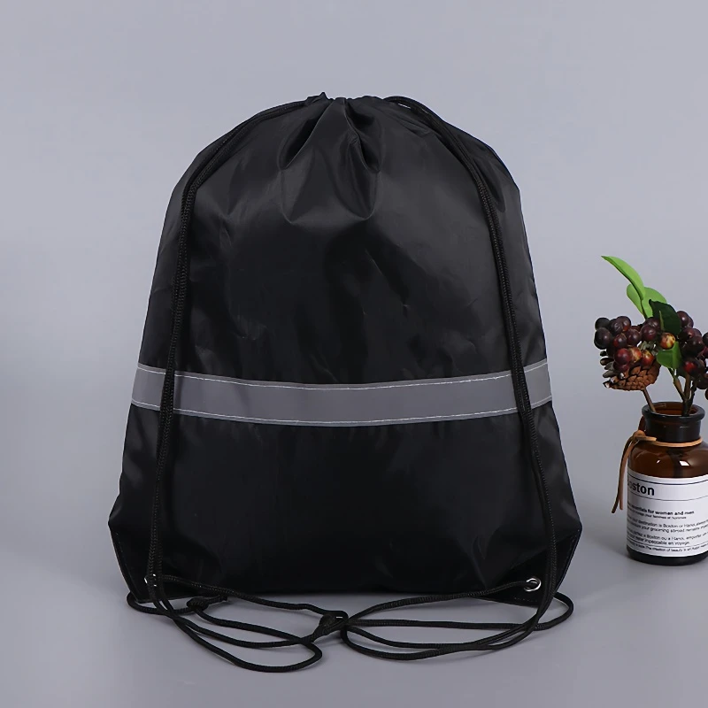 Custom Reusable Waterproof Polyester Reflective Drawstring Backpack Bag for Shopping Gym