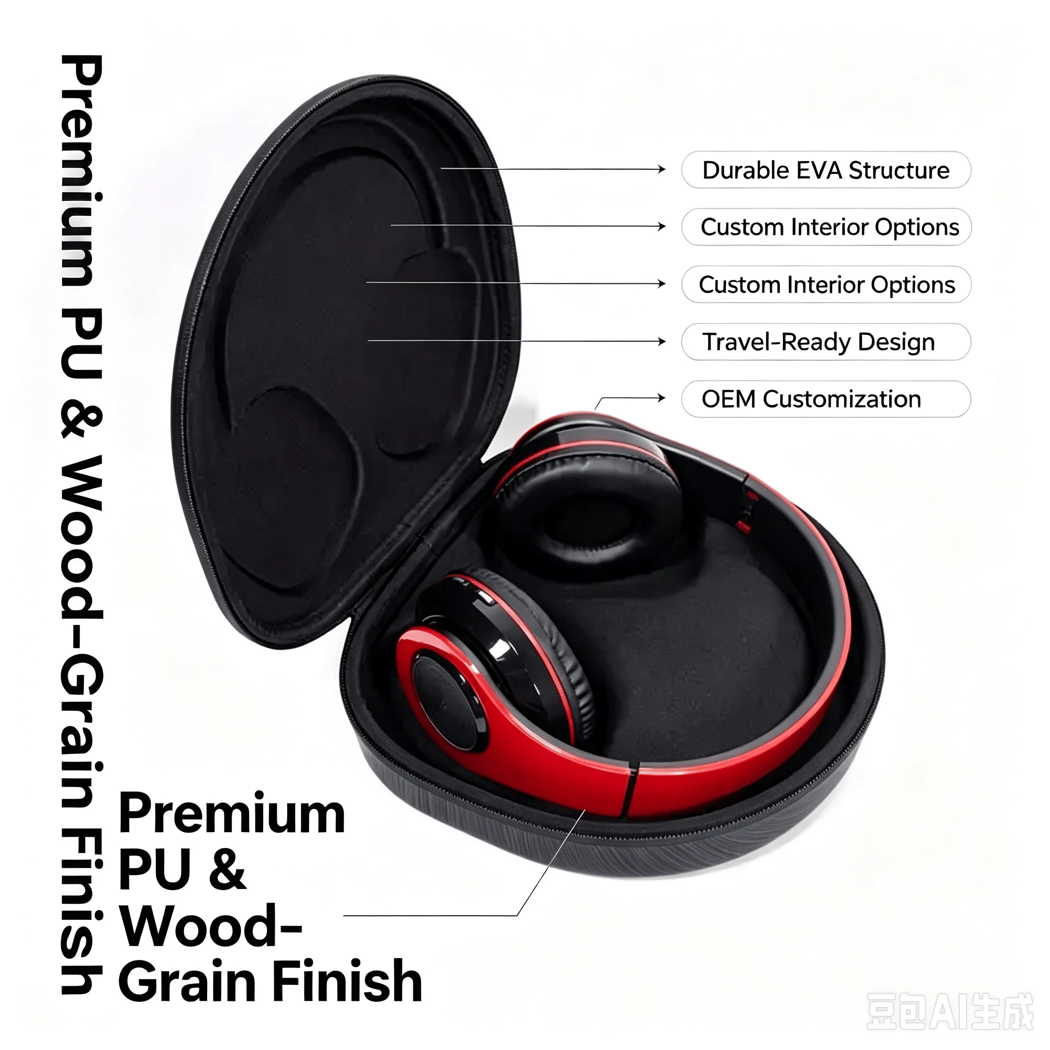 Customizable PU Leather Headphone Case with Secure Zipper Closure