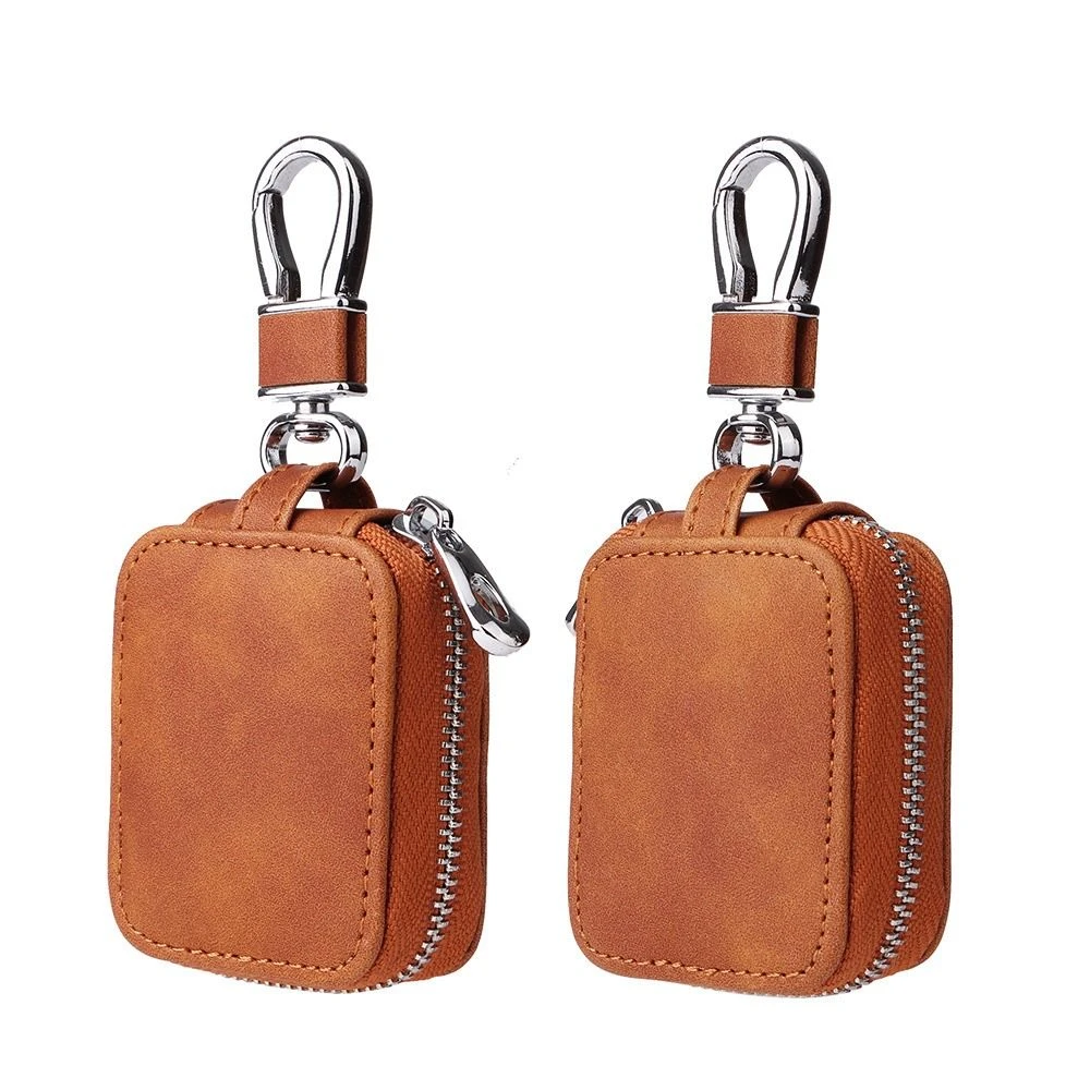 Customized Earphones Pouch Keychain Earphone Bag Brown PU Leather Earbud Case Cover