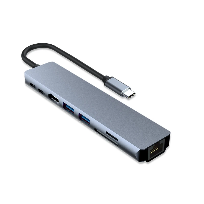 Customized Type C Cable of 8 in 1 USB RJ45 for Audio and Video