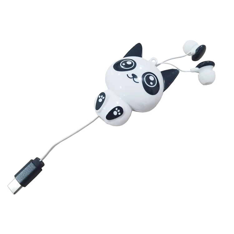 Cute Cartoon Type C Wired Earphone Panda Shape in-Ear Earbuds USB-C Earphone