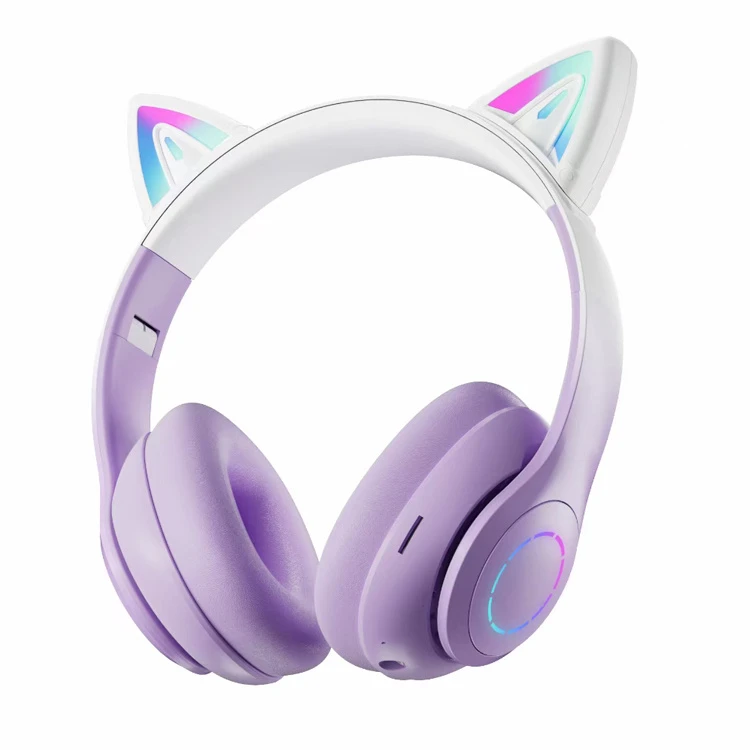 Cute Cat Ear Colorful LED Lights Wireless Headphone Lovely Stereo Headset for Kids Children Cartoon Folding Gaming Headphones