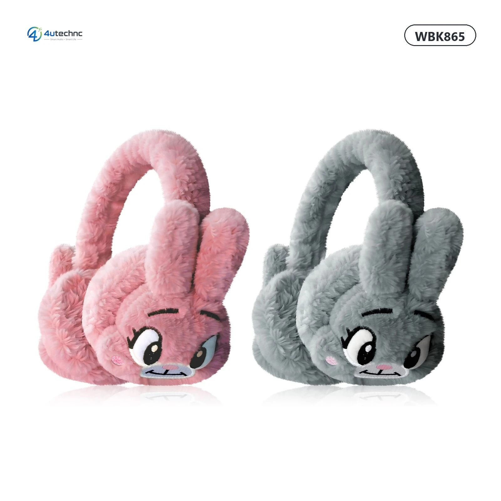 Cute Plush Wireless Headphones for Kids Bluetooth Bunny Headset with Soft Earmuffs