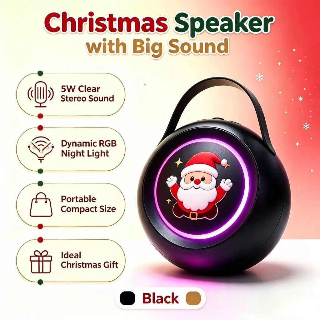 Cute Santa Pattern Wireless Speaker, Portable Outdoor Bluetooth Speaker for Holiday Party