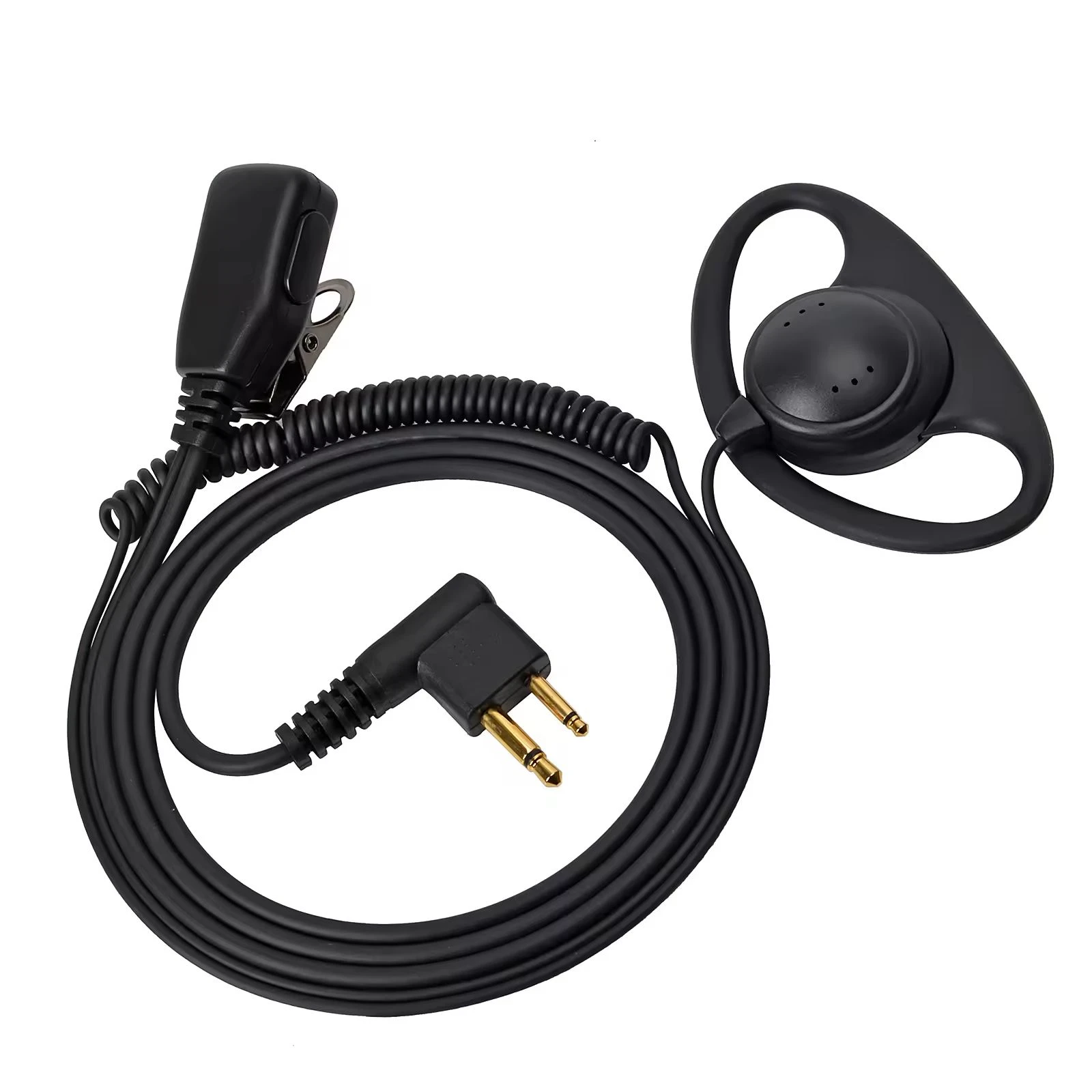 D-Shape 1 Wire Earhook Earpiece 2 Pin Walkie Talkie Headset Headphone with Mic Ptt for Radios