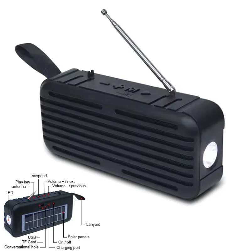 D6 Wireless Speaker Solar LED Flashlight Function Wireless Card Mini Stereo Outdoor Speaker