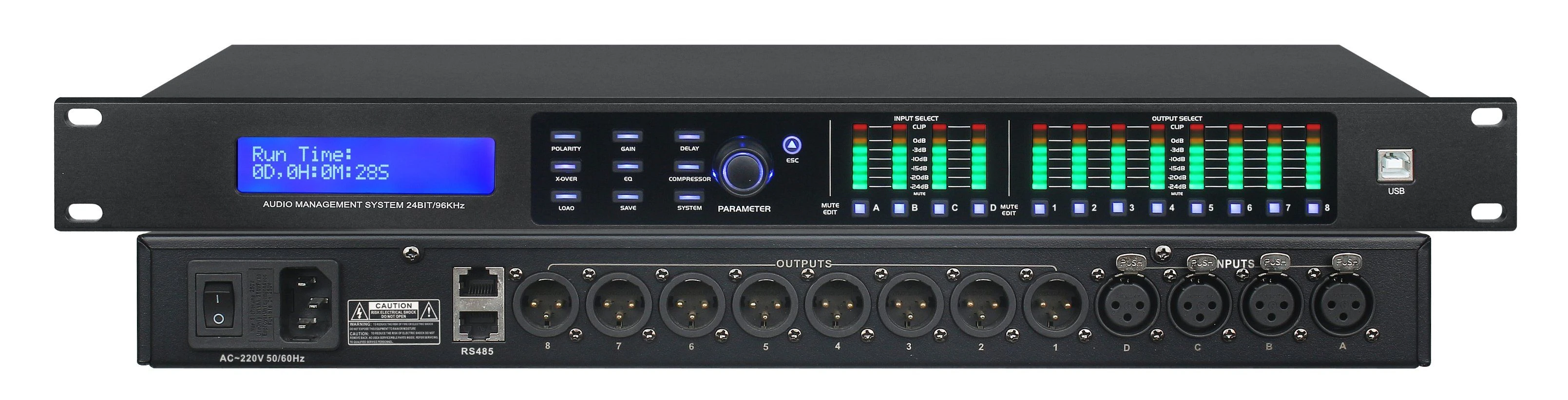 DSP480 Professional 4×8 Digital Speaker Processor with Xmos DSP and 96kHz Audio Processing