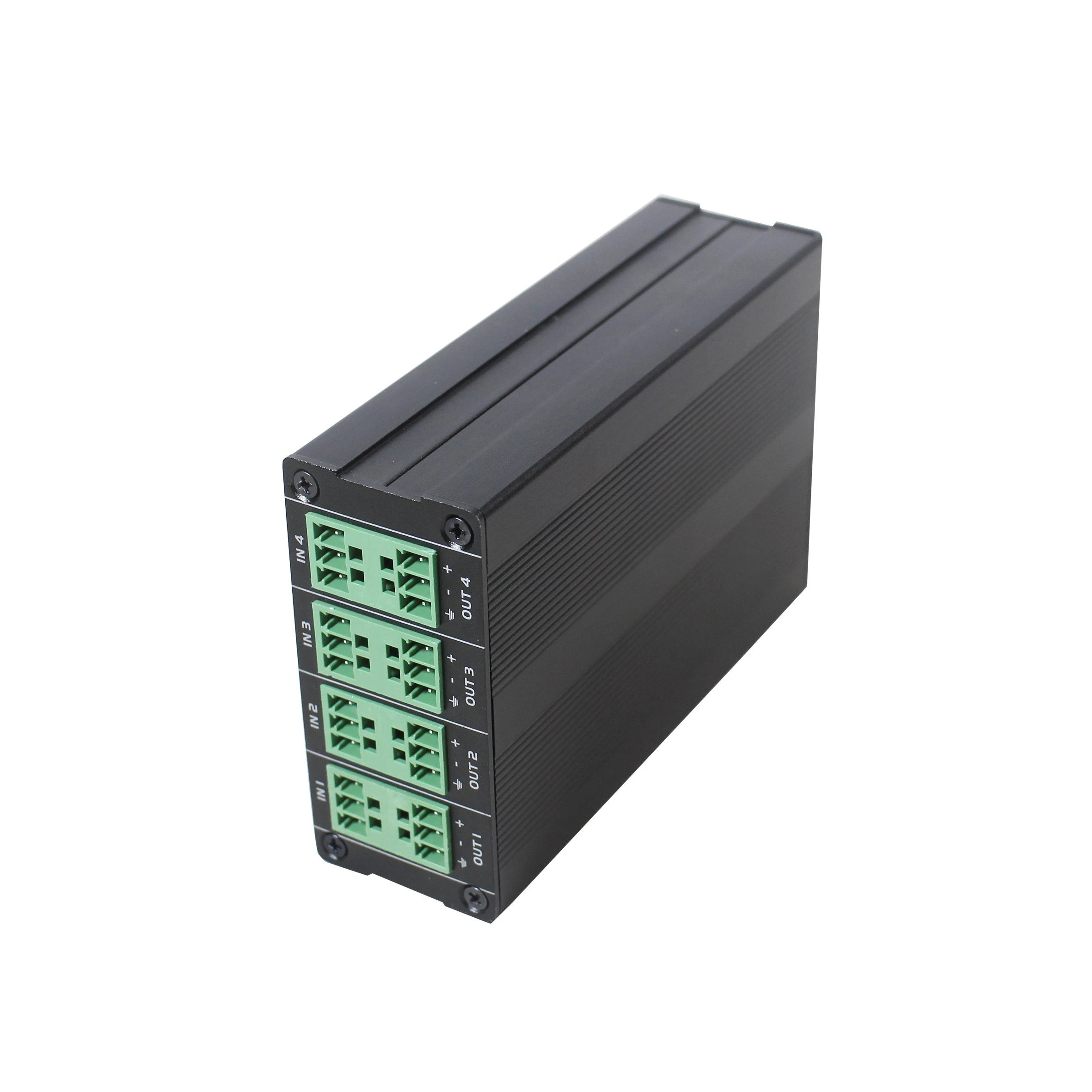 Dante Audio Mini 4 in 4 out IP Network Transmitter, Converter, Processor with 2 Balanced Mic/Aux, Supporting 12VDC or Poe Power Supply