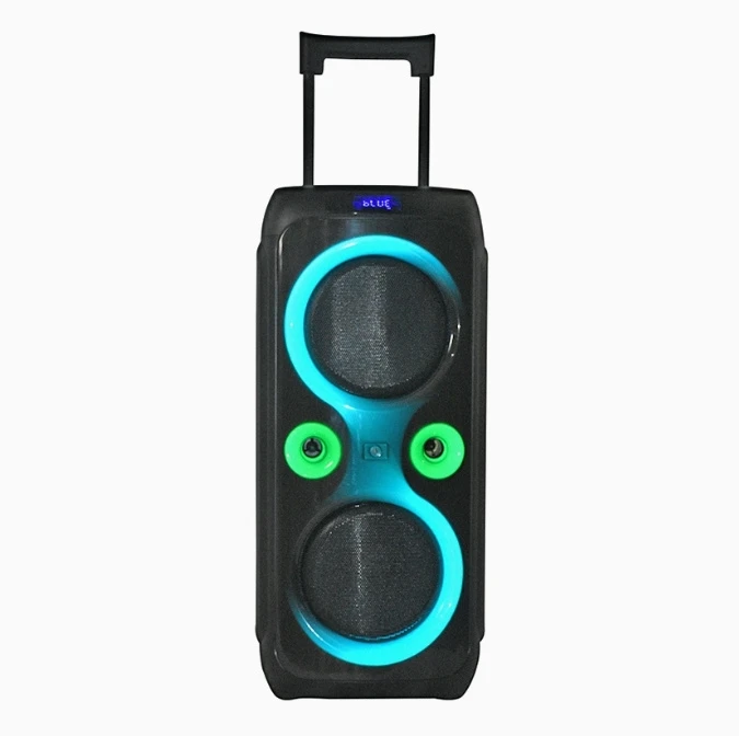 Double 10 Inch Portable Indoor Outdoor Trolley Blue-Tooth Speaker High Power Portable Wireless Super Rich Bass Long Playtime Party Speaker