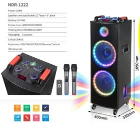 Double 15 Inch Factory Wireless Audio Speaker for Outdoor Party Player Colorful Light
