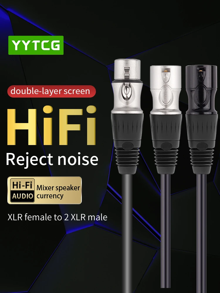 Double-Layer Shielded OFC Core XLR Female to Dual Male Cable for Professional Mixer & Speaker Connection