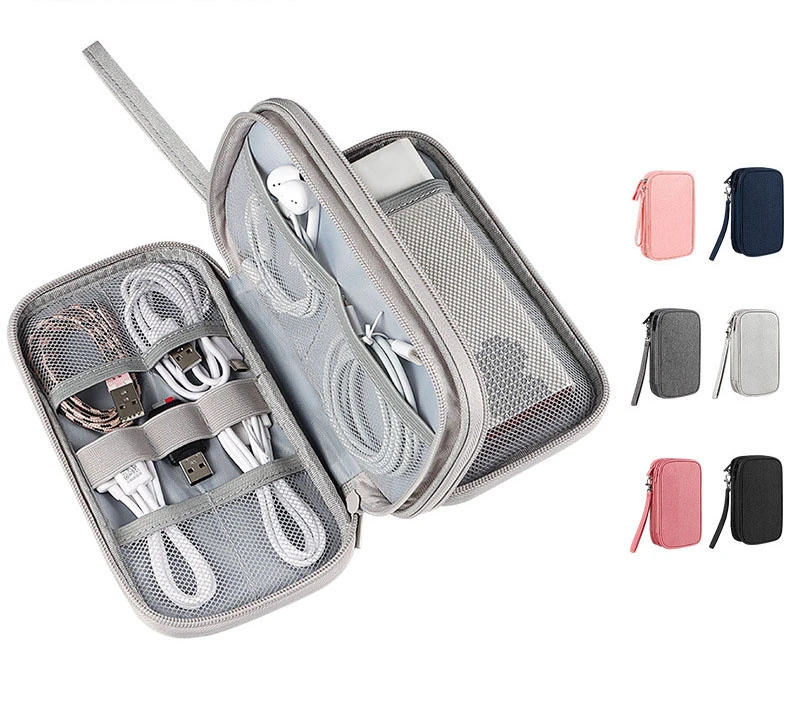 Double Layers Portable Digital Parts Power USB Flash Disk Hard Disk Cable Protective Jacket Gift Storage Organizer Pouch Bag