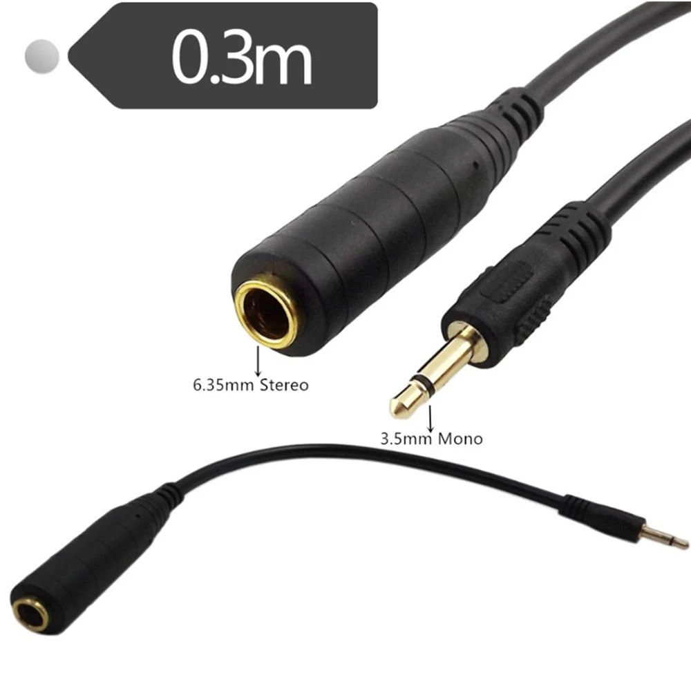 Drop Shipping 6.35mm Female to 3.5mm Mono Male Plug Jack Stereo HiFi Mic Audio Extension Cable