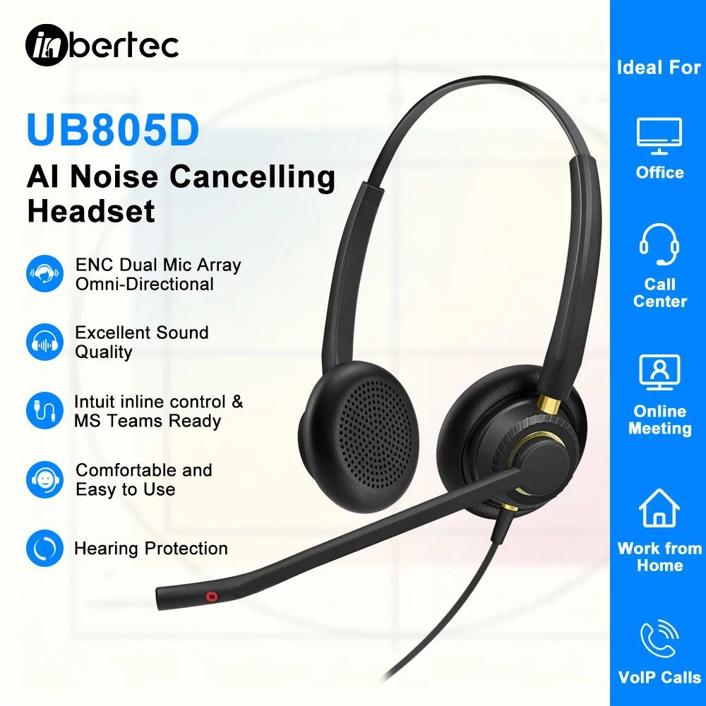 Dua Microphone 99% Background Ai Noise Canceling Headset Ms Team Compatible