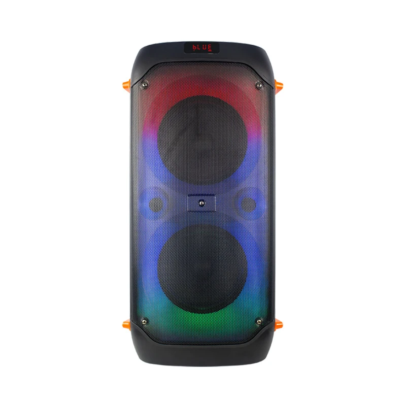 Dual 8 Inch Double Woofer Professional Audio Boom Box Party Speaker with LED Light Bluetooth Wireless Trolley Speaker