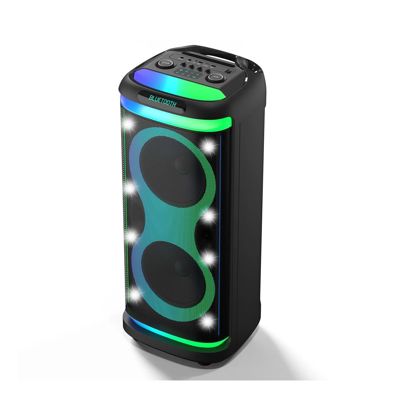Dual 8 Inches Outdoor Wireless Portable Bt Karaoke Party Speaker with LED Colorful Light Bass Woofer Altavoz Activo