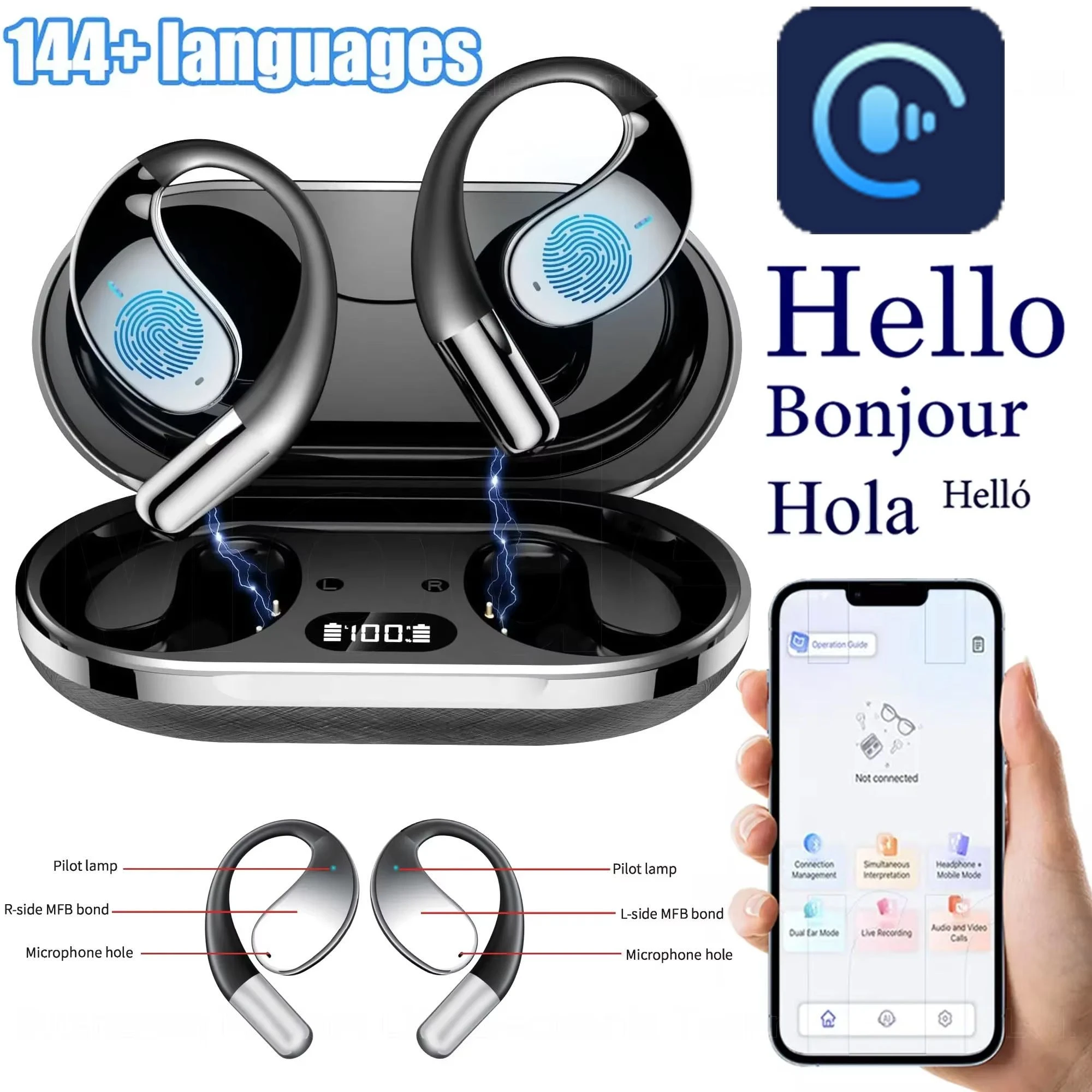 Ear Hook Sports Wireless Earphones Ai Translation Headphone