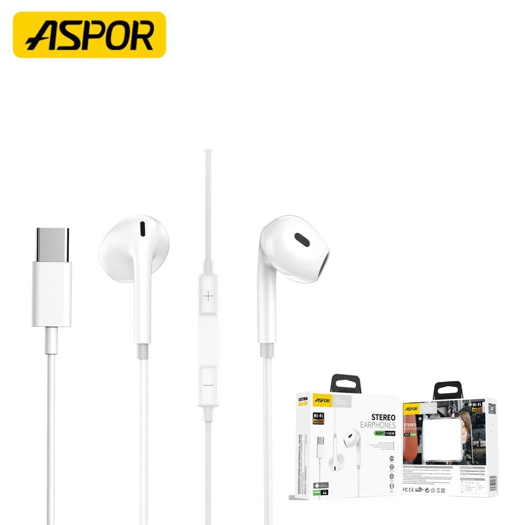 Earphone Type-C Interface Line Length 110cm Material TPE+ Plastic Support All Type-C Connect Mobile Devices