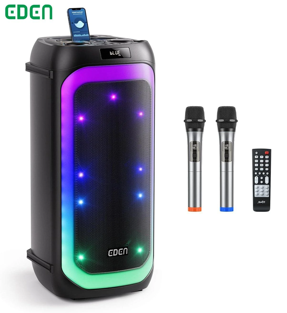 Eden ED-639 Dual 6.5 Inch Portable LED Light Bluetooth Subwoofer Wireless Speaker Portable Bluetooth Speakers
