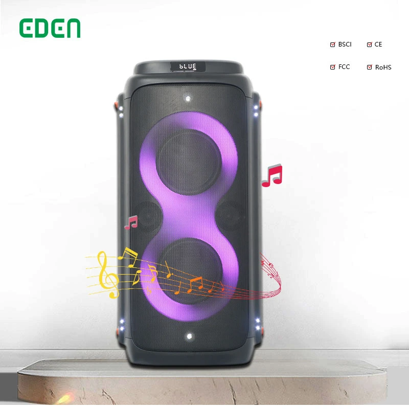 Eden Parlante Dual 6.5 Inch FM Audio Bluetooth DJ Portable Speaker 120W Big Wireless Bluetooth Portable Trolley HiFi Party Box Speaker