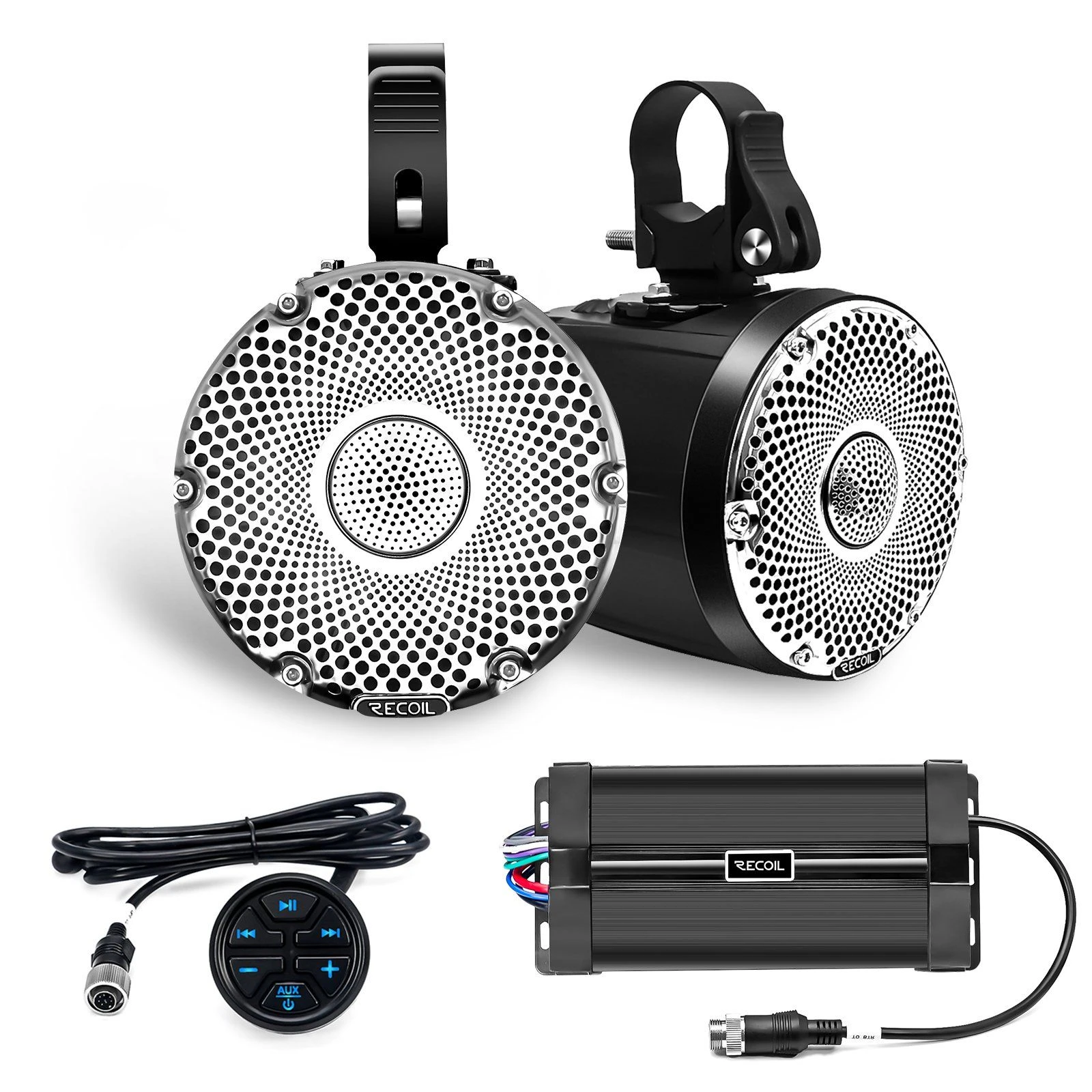 Edge R4-P Complete Marine 200 Watts Pair Speakers Audio System, Super Loud 4â Speaker Pods with 3â Passive Radiator, off-Road Motorsports Audio