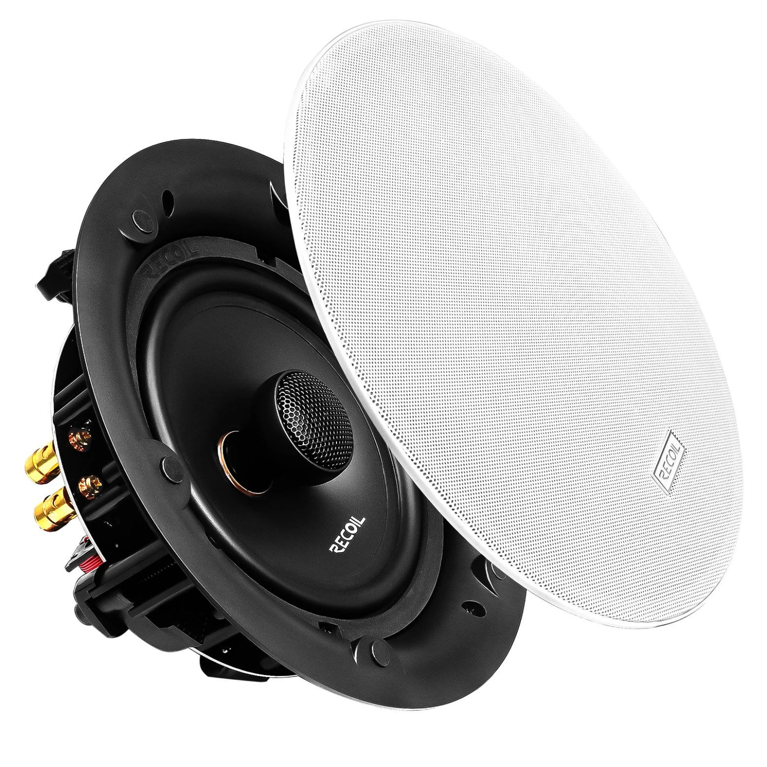Edge RC65 2-Way Premium 6.5” in-Ceiling Speakers, Max 120 Watts Pair, Trimless Magnetic Grille, Pivoting Tweeter, Set of 2 Perfect for Damp and Humid