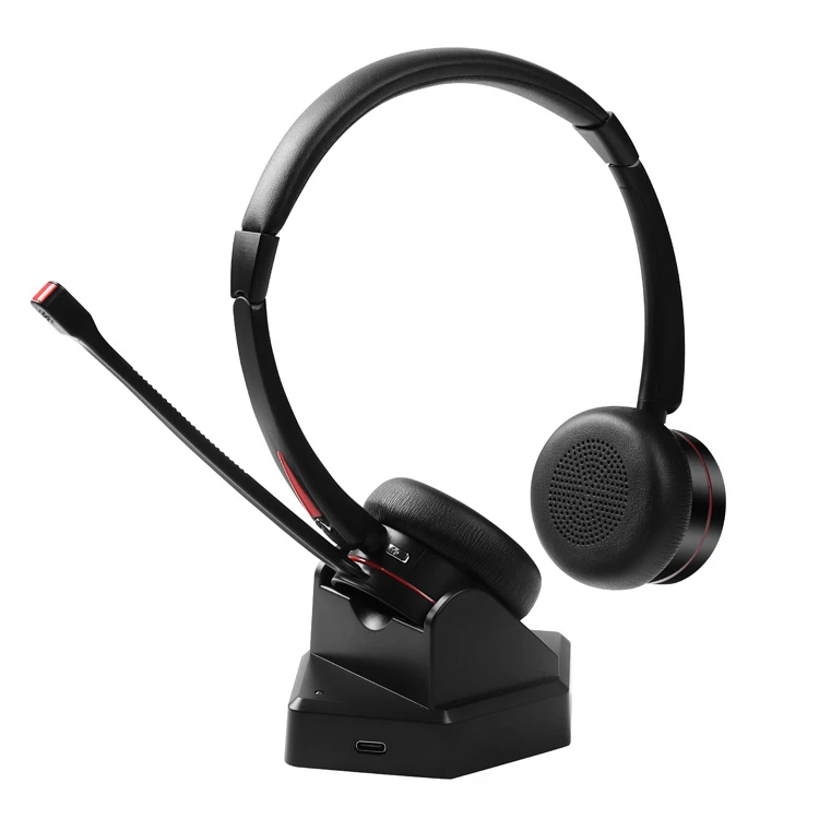 Enc Wireless Bluetooth Headsets Headphones with Noise Canceling Microphone with Charging Base for Call Center Office