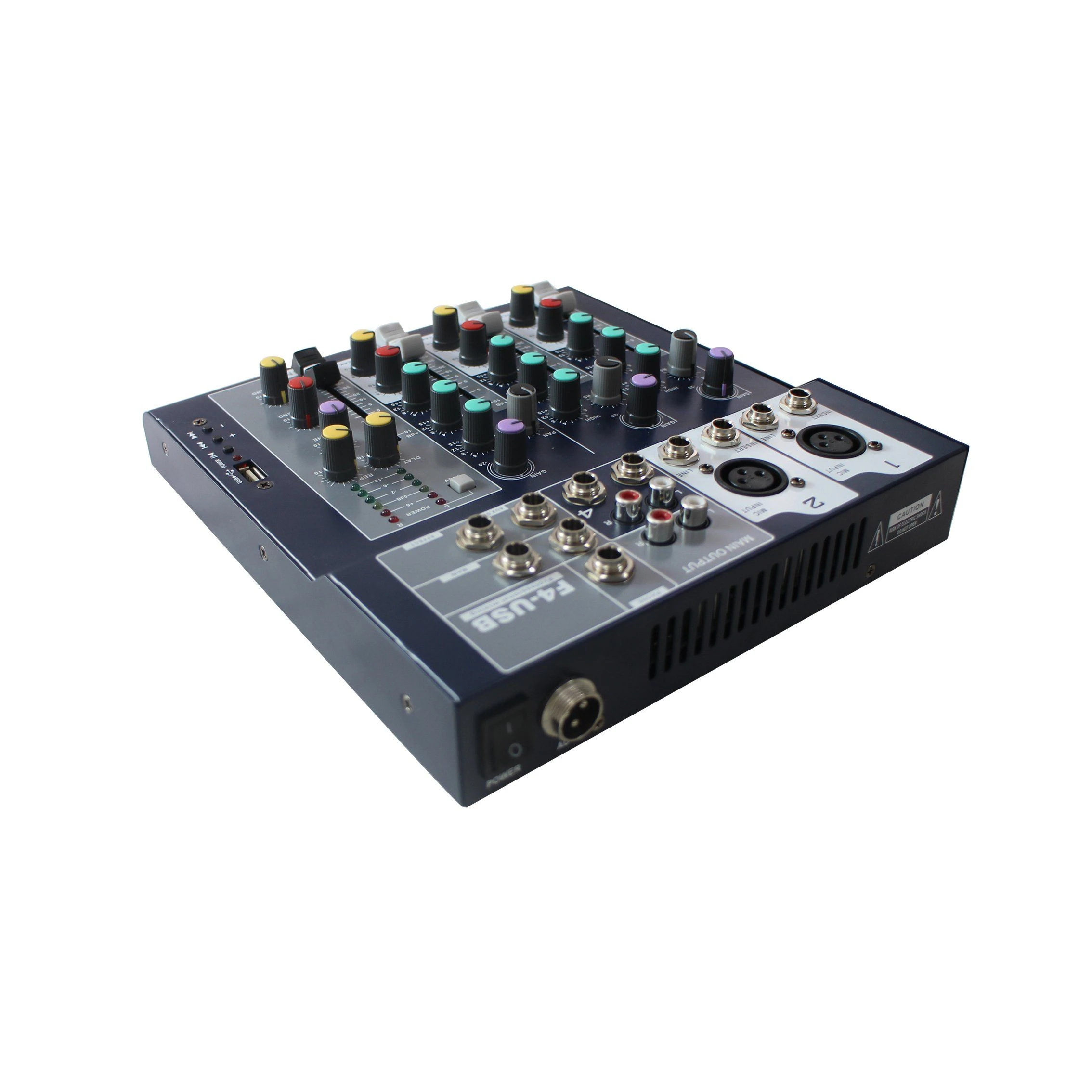 F Series 4 Channels High Quality Audio Mixer with 2 Mono Microphone, 2 Line Channel Input and 1 Stereo Input