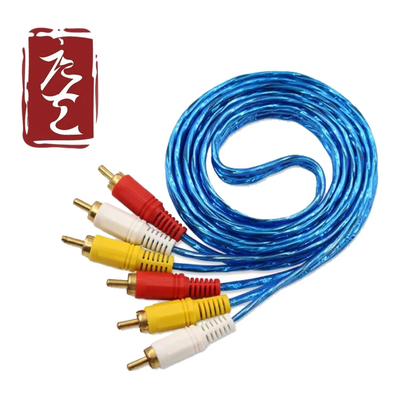Factory Direct Transparent Blue Golad Plated Male to Male RCA Audio Cable