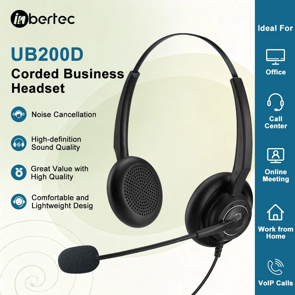 Factory Standard Call Center Headset Spporting USB/Rj9/3.5mm Jack Noise Cancellation Mic