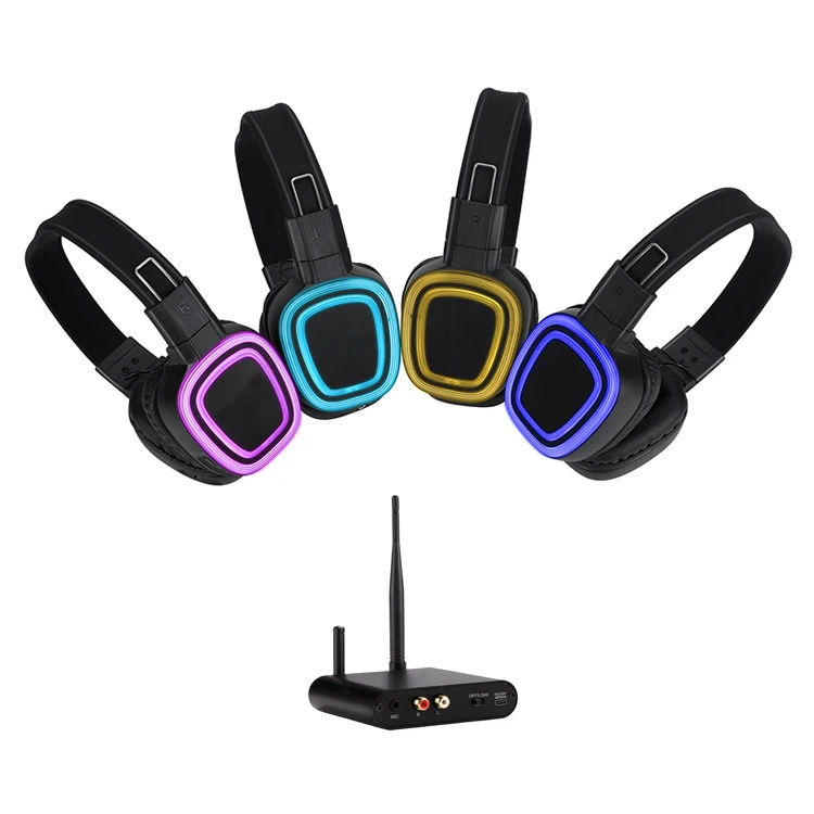 Factory Supply Party Music LED Wireless HiFi Stereo DJ 3 Channel Silent Disco Headphones