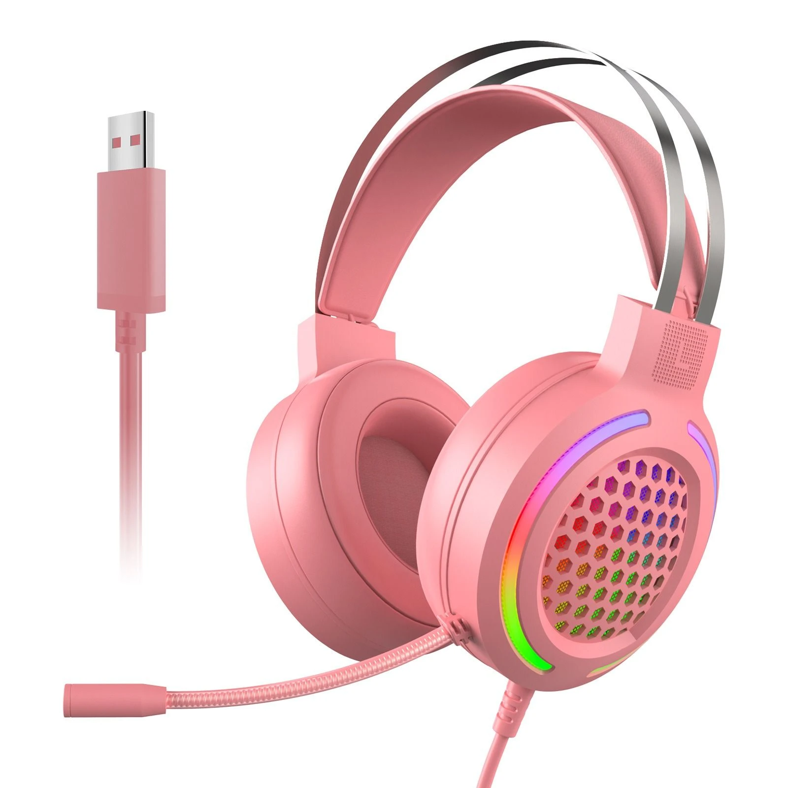 Factory USB7.1 Light Weight Gaming Headphones Heavy Stereo Bass Hollow Multicolor Earphone Wired Headset with Microphone