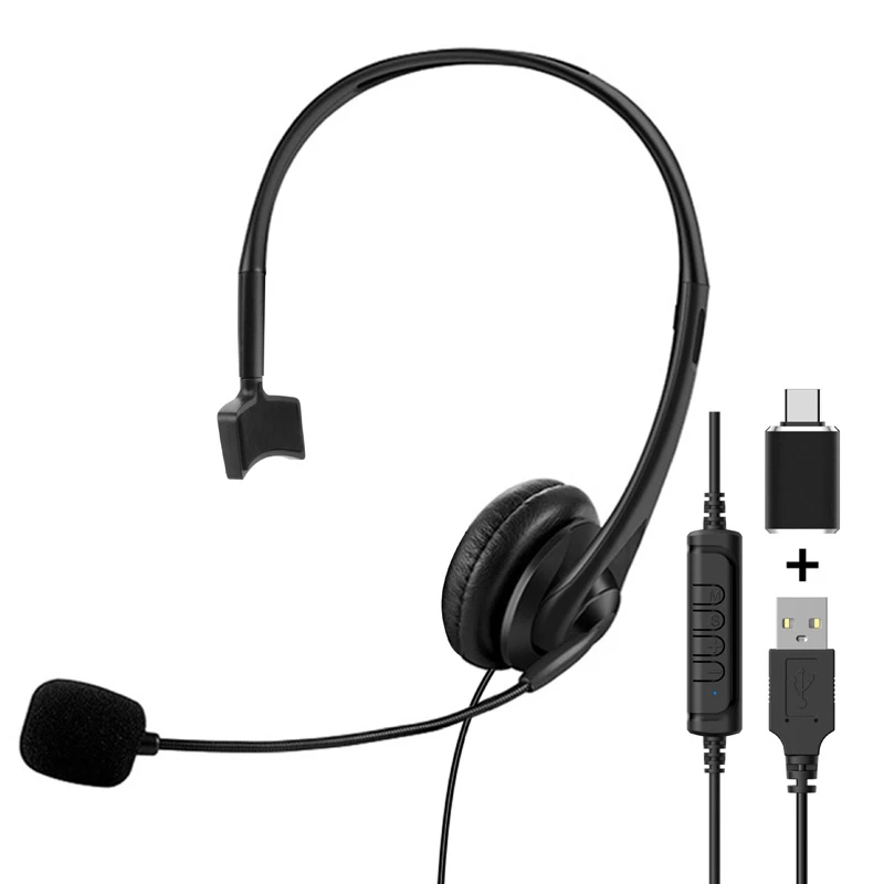 Factory Wholesale Telephone Headsets Headphone Mono USB Office Headsets Single-Ear Call Center Headset with Mic Noise Canceling