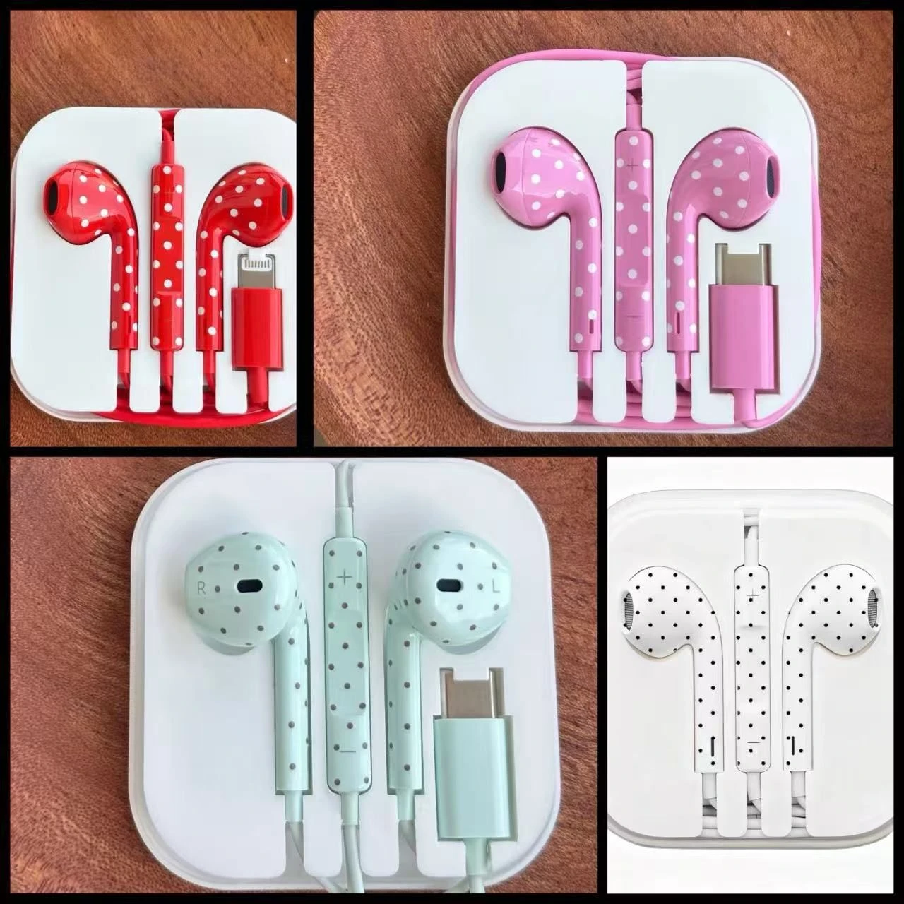 Fashion Polka DOT Type-C Wired Earphones with Microphone and Volume Control for Smartphones