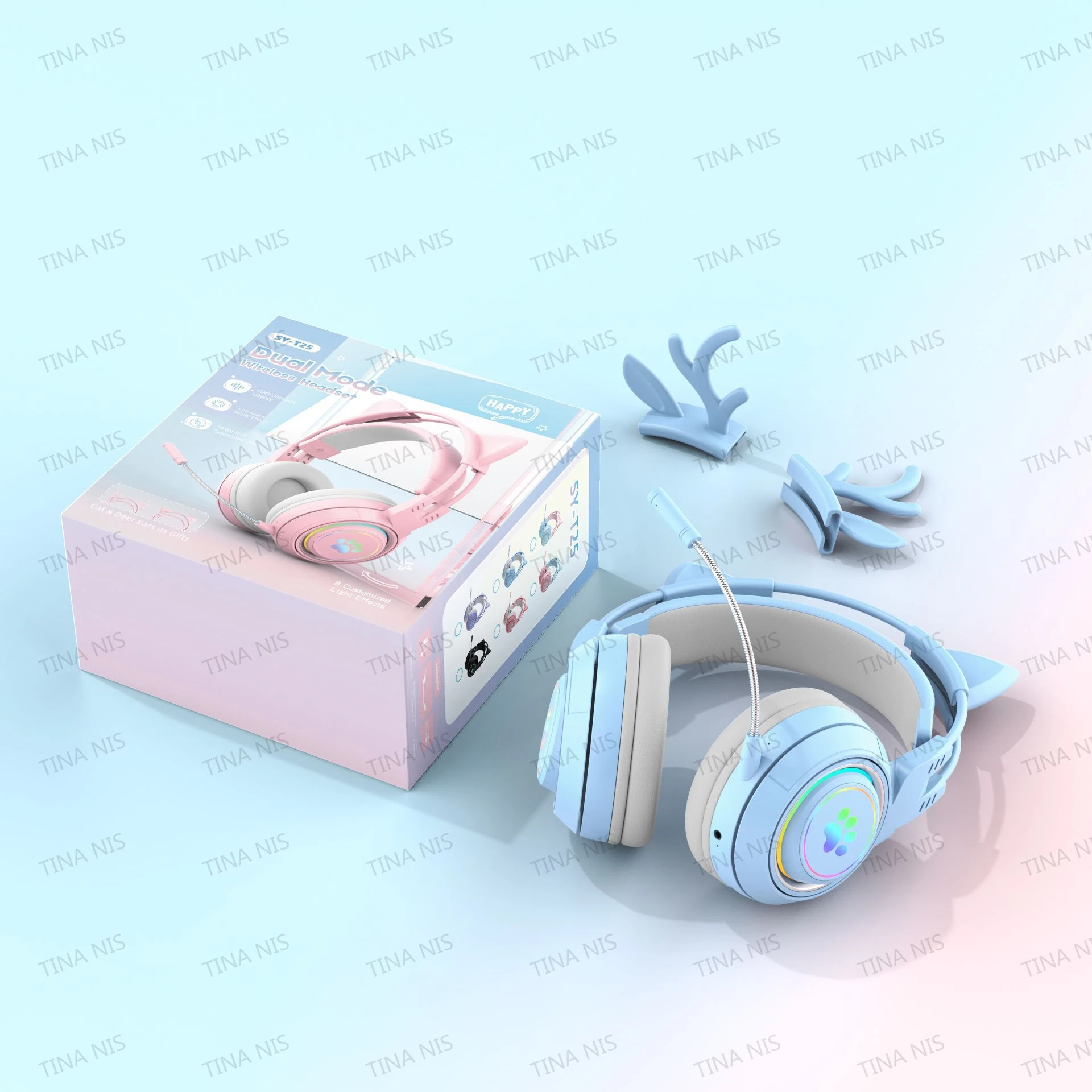 Flash Light Cute Deer Ear Wireless Blue Tooth Headphones with Microphone Kids Girls Stereo Phone Music Headset for PS Gamer Gift
