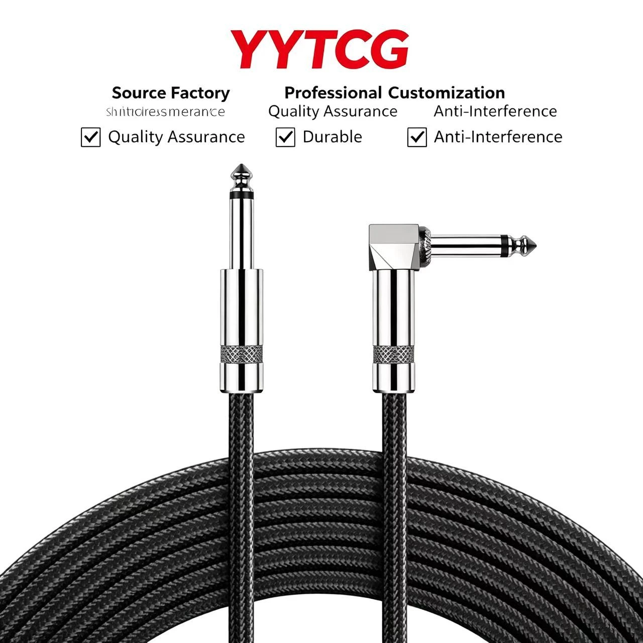 Flexible 6.35mm TS Patch Cable 6.35mm Male to Male TS Instrument Cable 10ft OFC and Shielding for Amplifier and Audio Interface