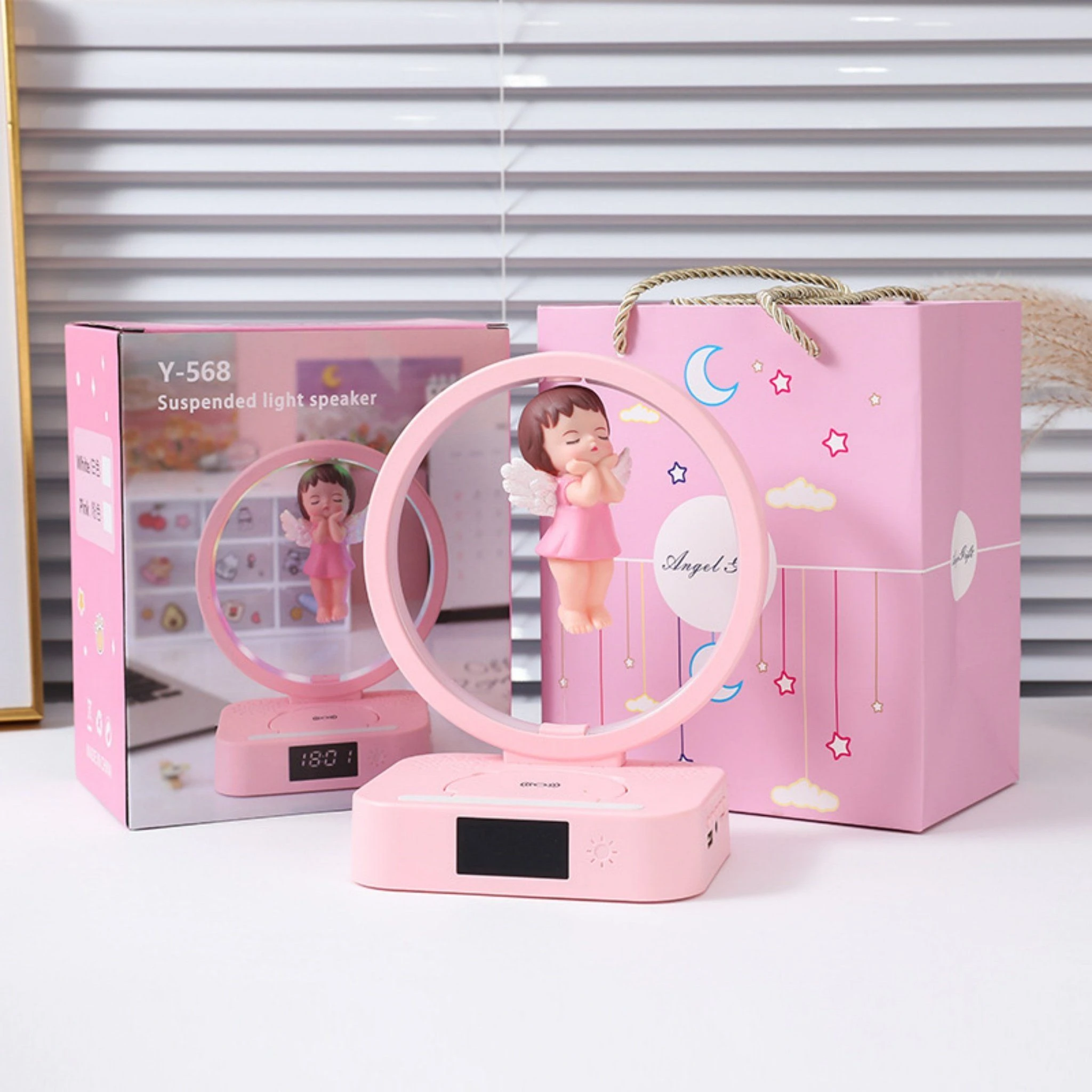 Floating Angel Multifunctional Bluetooth Speaker with Wireless Charger Clock Alarm for Home